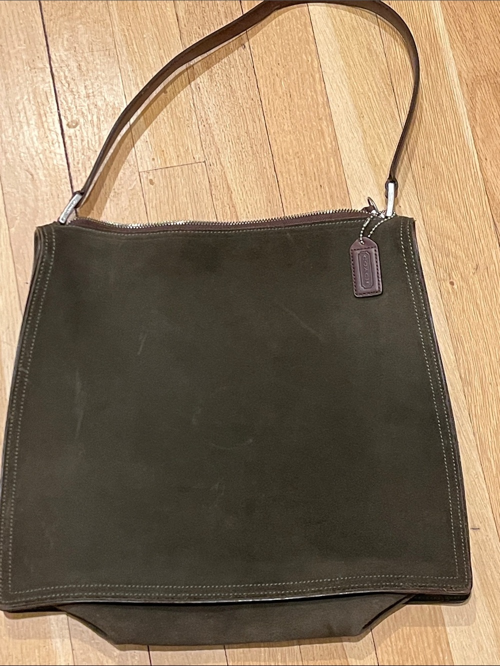 Coach Vintage Monterey Zip Top Olive Green Suede Leather Hobo Bag